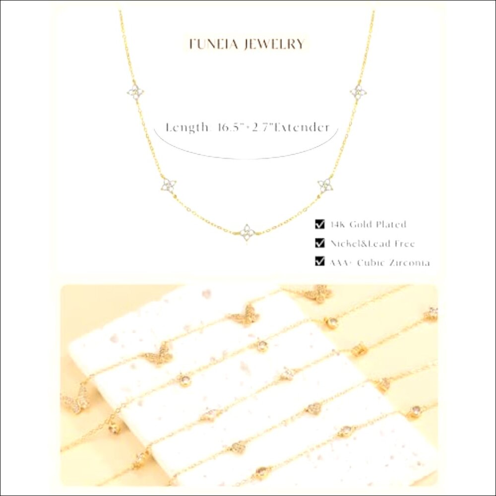 14K Gold Plated Cubic Zirconia Butterfly Heart Choker Necklace 16" Adjustable - Picture 5 of 7